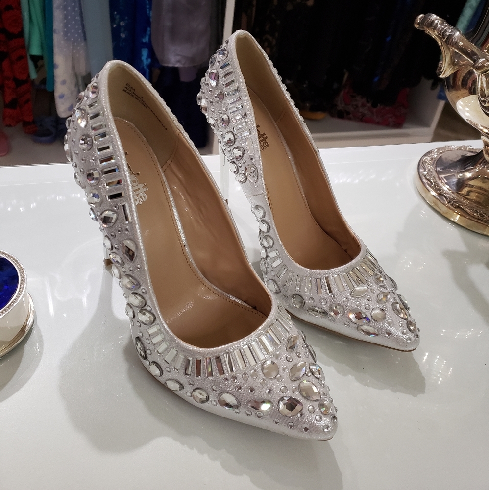 Silver rhinestone high heel pumps